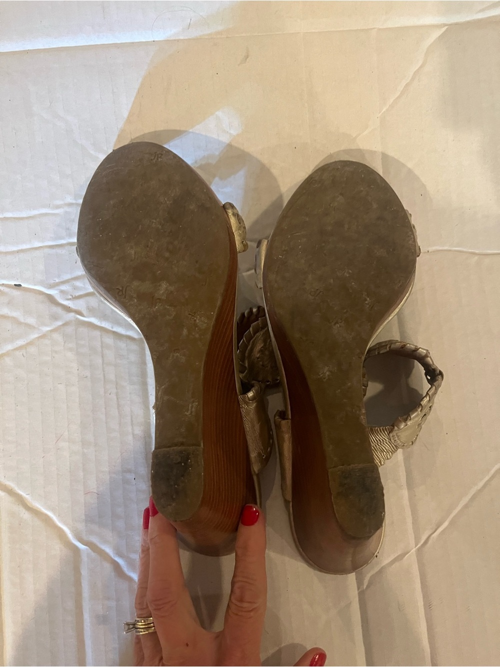 Jack Rogers Metallic Gold Braided Floral Wedge Sandals - Picture 6 of 7